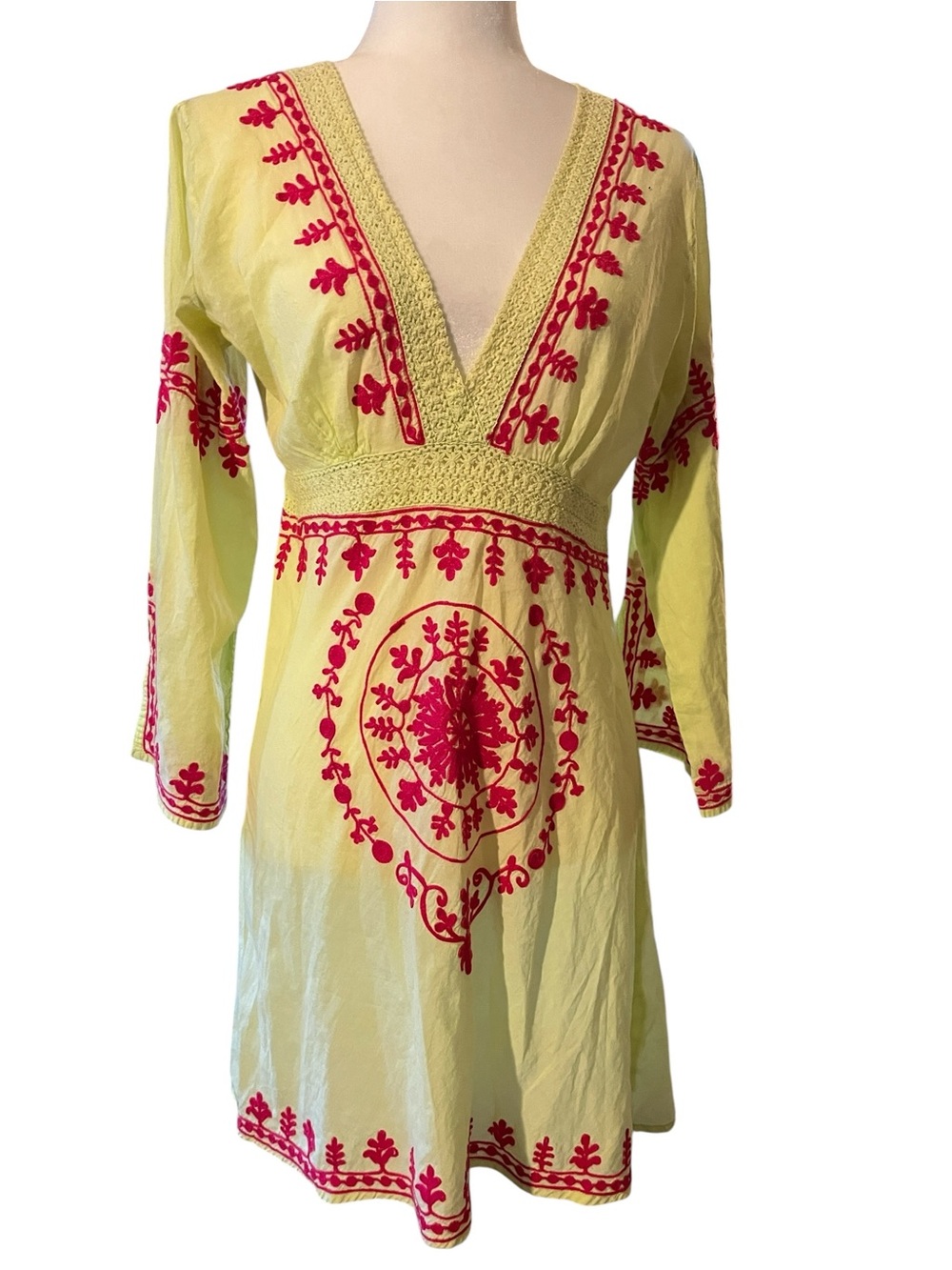 Debbie Katz Yellow Embroidered Tunic Dress Size Small